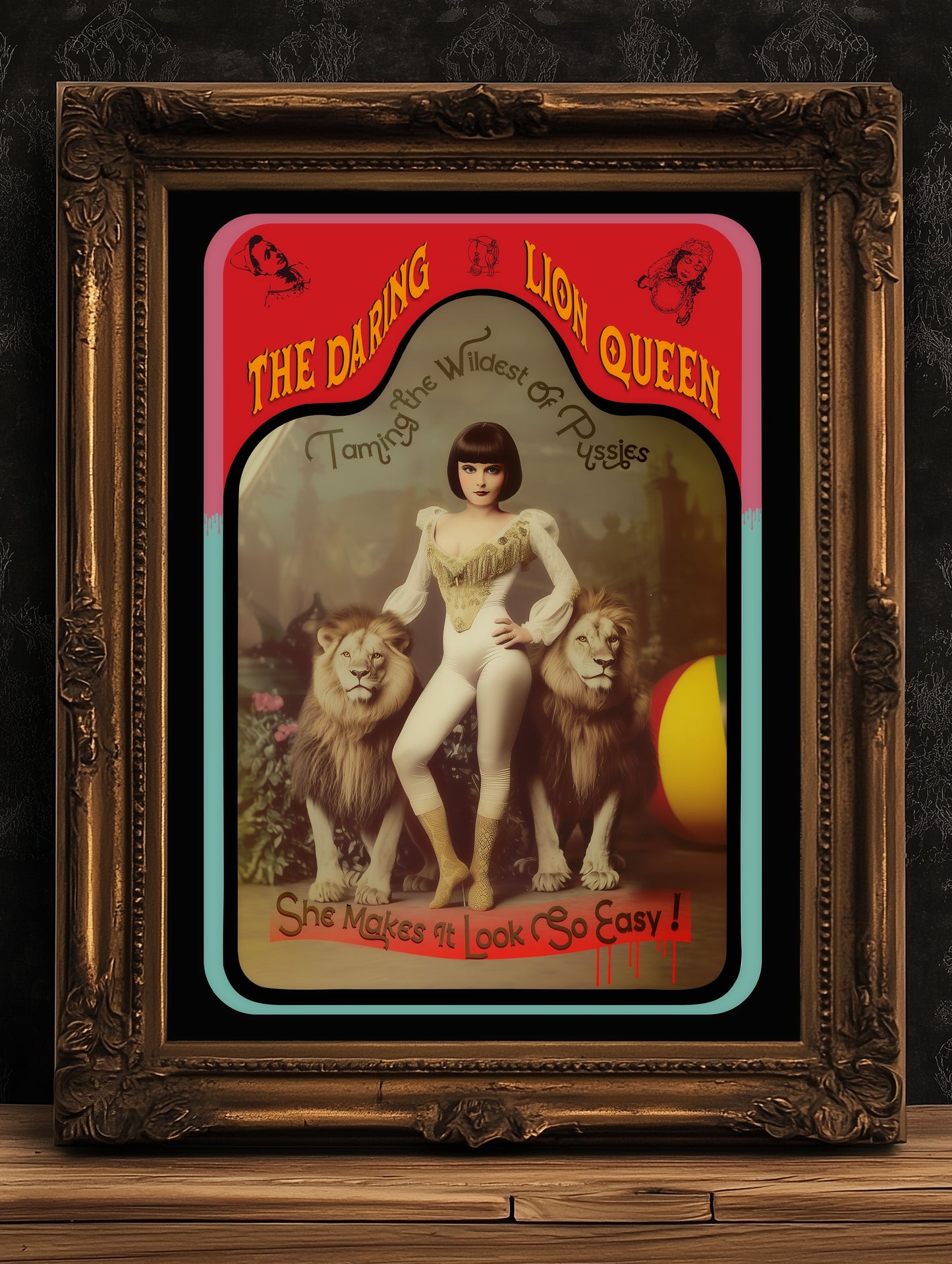 The Lion Tamer, Victorian Circus Wall Art, Circus Sideshow Cabinet Card, Freakshow, Oddities, Sideshow Print, Carnival Poster, Dark Academia