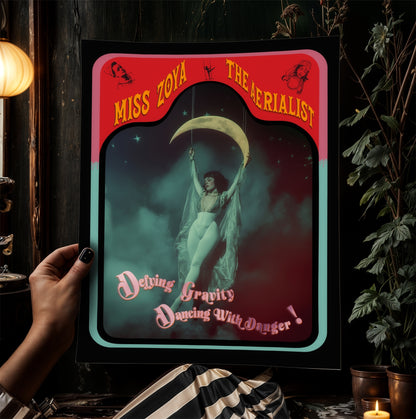 Trapeze Aerialist Vintage Circus Wall Art, Circus Retro Cabinet Card, Freakshow, Sideshow Print, Oddities & Curiosities, Retro Holiday Gift