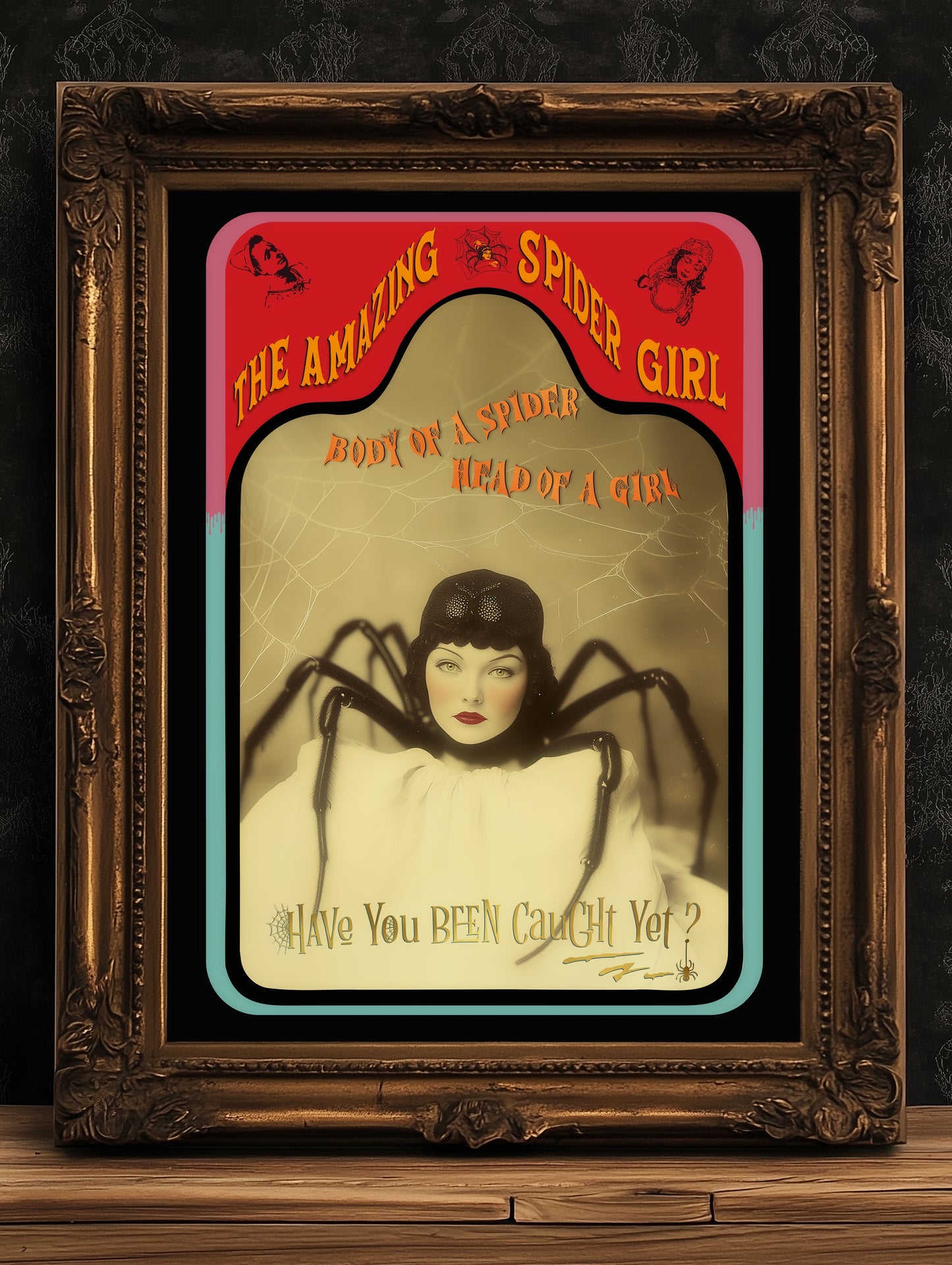 The Amazing Spidora, Spider Girl, Vintage Circus Wall Art, Retro Cabinet Card, Freakshow, Sideshow Print, Oddities & Curiosities Poster