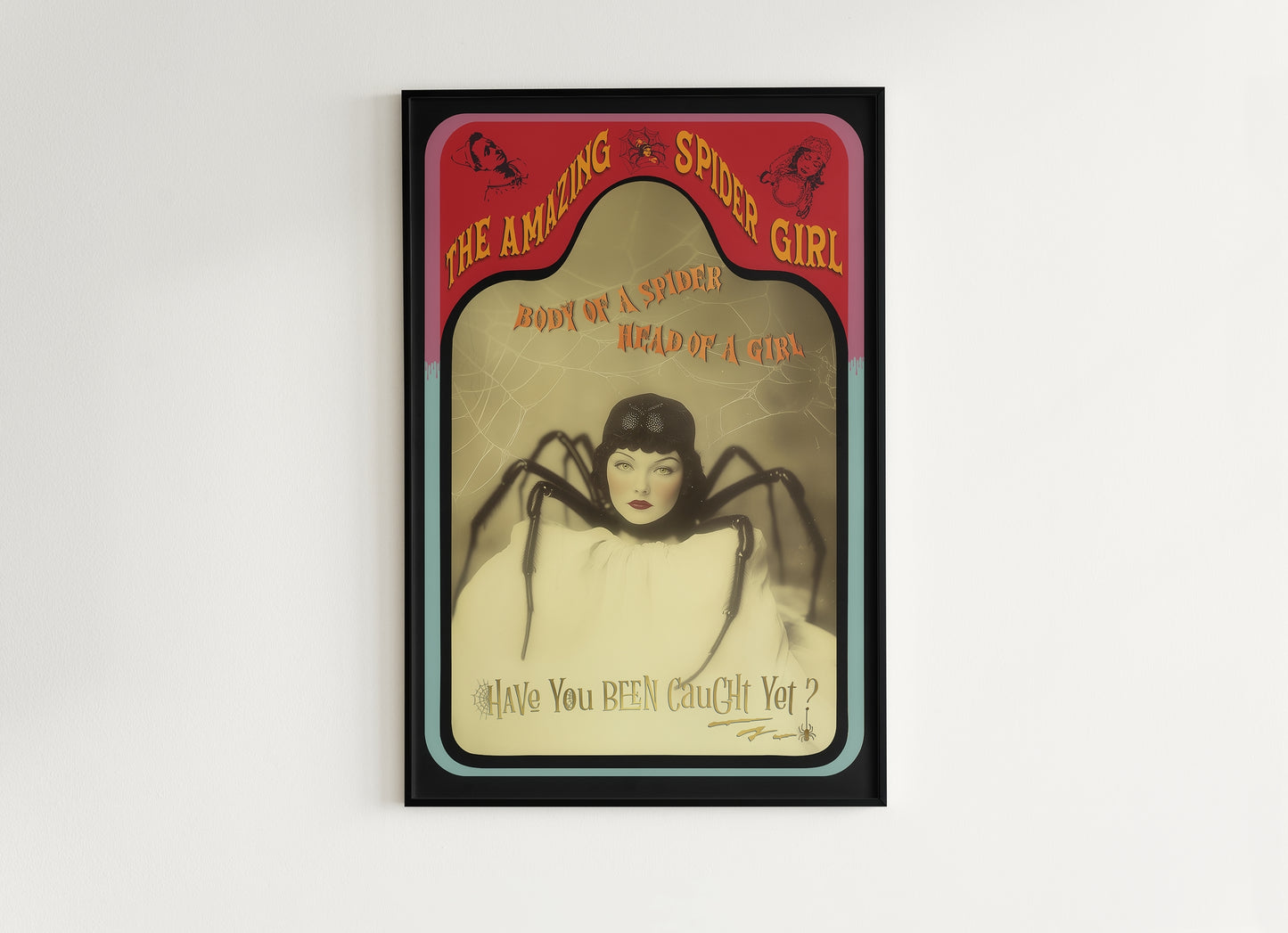 The Amazing Spidora, Spider Girl, Vintage Circus Wall Art, Retro Cabinet Card, Freakshow, Sideshow Print, Oddities & Curiosities Poster