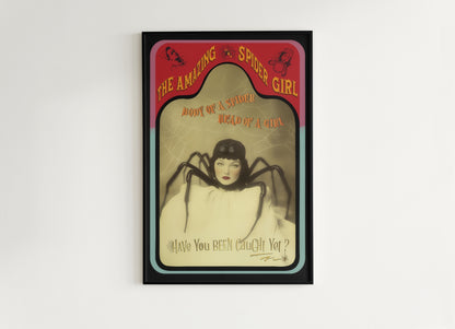 The Amazing Spidora, Spider Girl, Vintage Circus Wall Art, Retro Cabinet Card, Freakshow, Sideshow Print, Oddities & Curiosities Poster