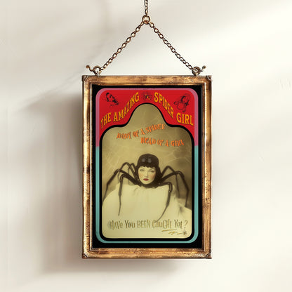 The Amazing Spidora, Spider Girl, Vintage Circus Wall Art, Retro Cabinet Card, Freakshow, Sideshow Print, Oddities & Curiosities Poster