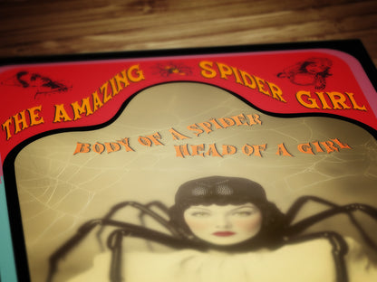 The Amazing Spidora, Spider Girl, Vintage Circus Wall Art, Retro Cabinet Card, Freakshow, Sideshow Print, Oddities & Curiosities Poster