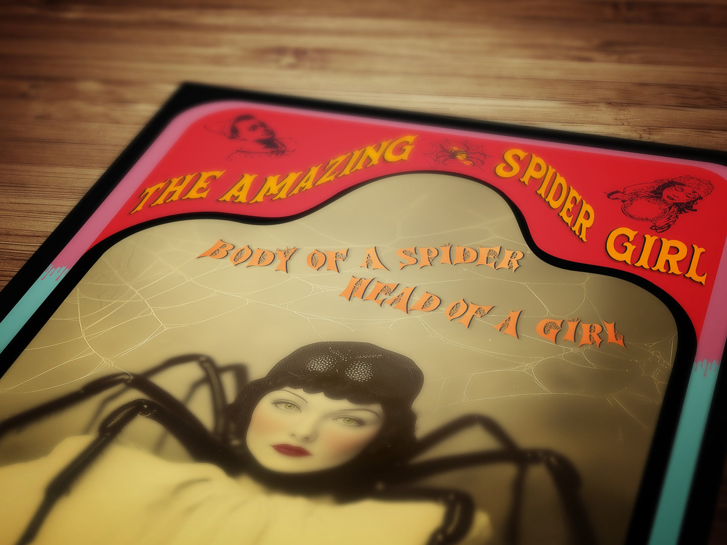 The Amazing Spidora, Spider Girl, Vintage Circus Wall Art, Retro Cabinet Card, Freakshow, Sideshow Print, Oddities & Curiosities Poster