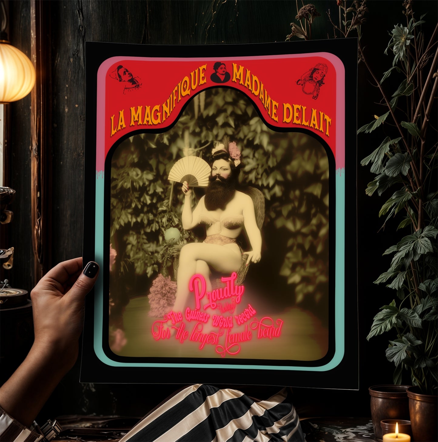 Madame Delait, The Bearded Lady, Vintage Circus Wall Art, Retro Cabinet Card, Freakshow, Sideshow Print, Oddities & Curiosities Poster