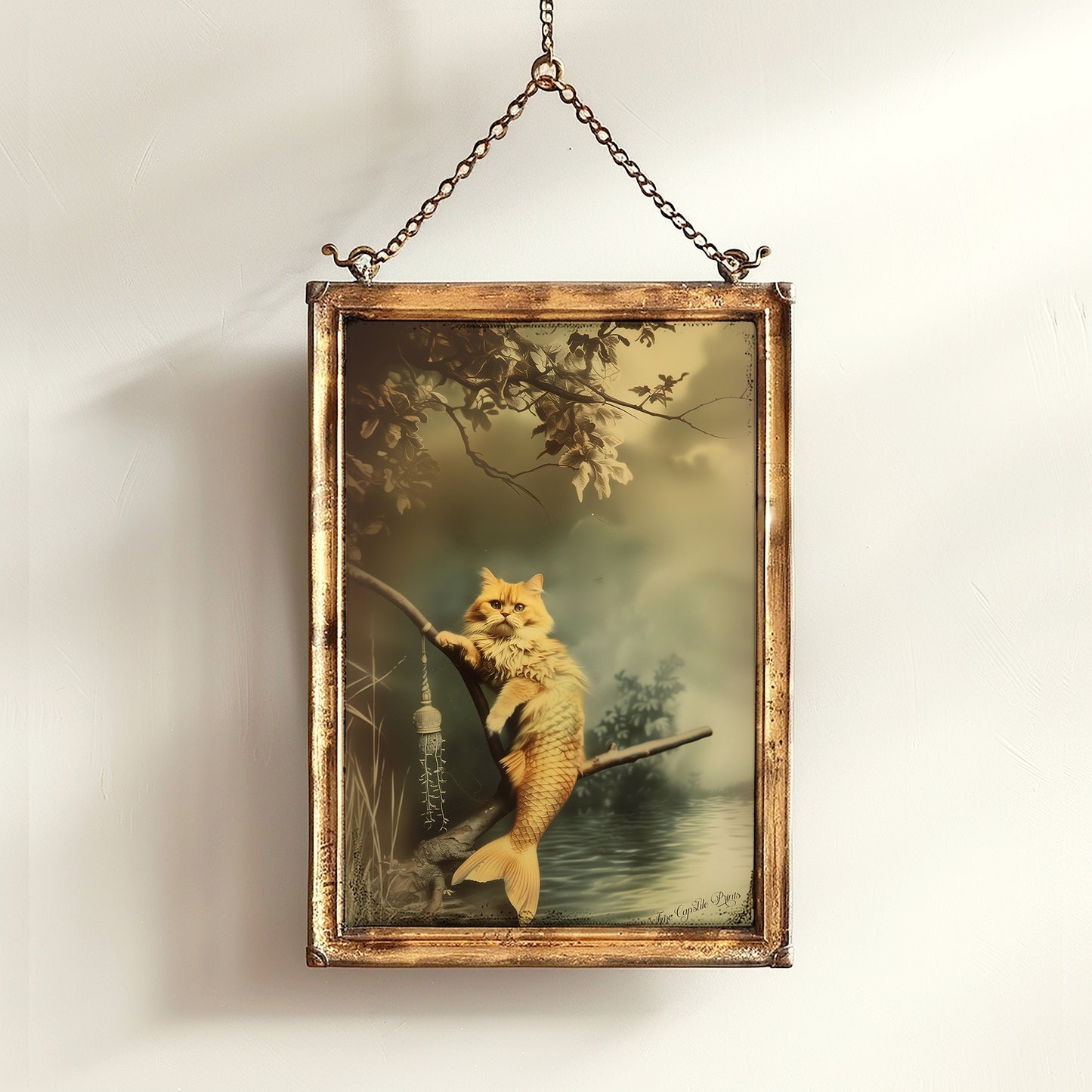 The Cat Mermaid, The Rare Catfish, Purrmaid Print, Vintage Victorian Gothic photograph, Cute Weird items Gift Wall Art, Dark Academia Decor
