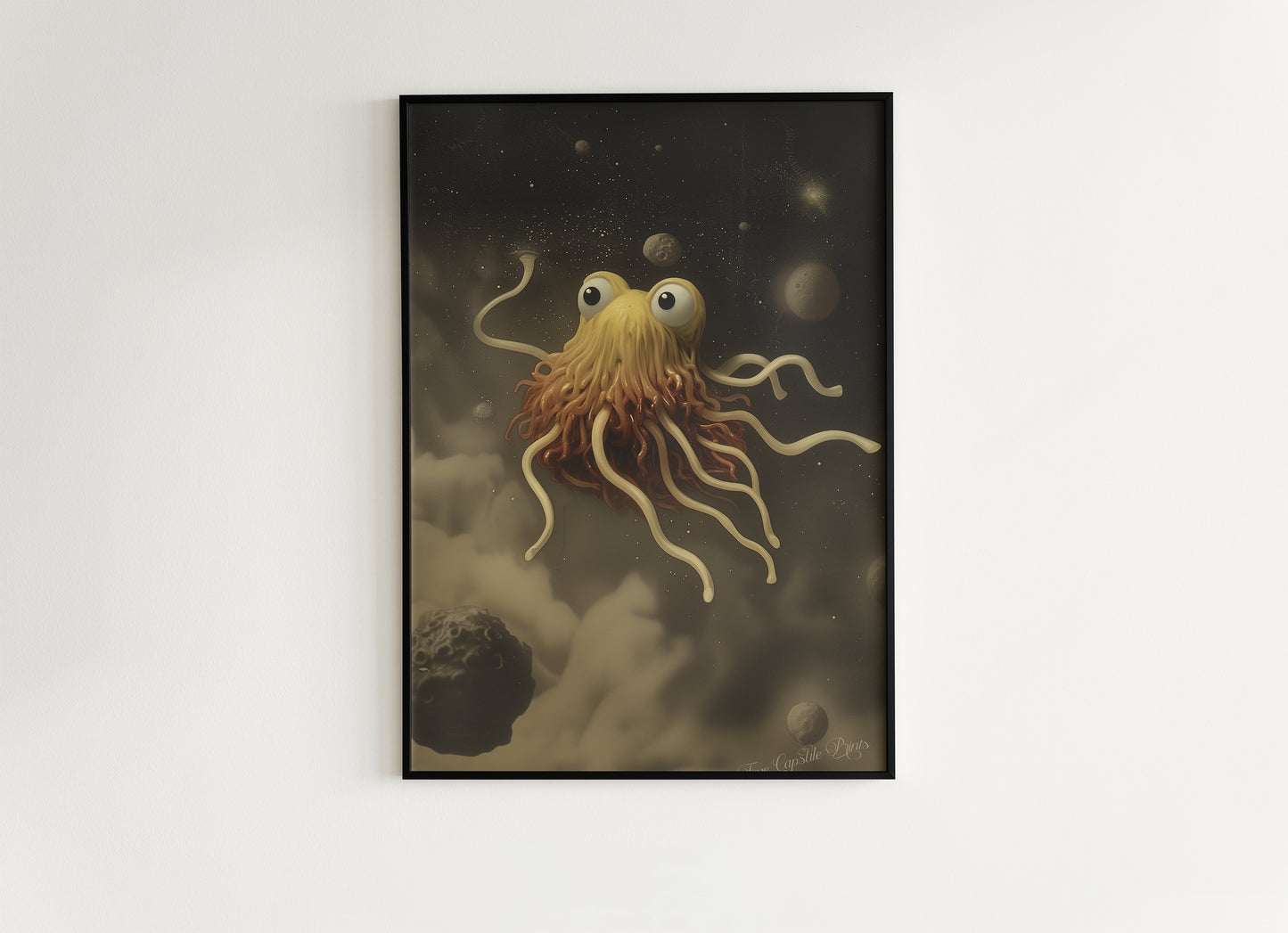 The Flying Spaghetti Monster, Cabinet Card, Vintage Victorian Gothic photograph, Space Art, Moody Dark Academia Decor