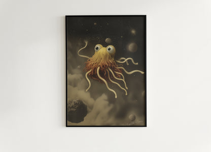 The Flying Spaghetti Monster, Cabinet Card, Vintage Victorian Gothic photograph, Space Art, Moody Dark Academia Decor