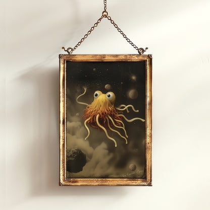 The Flying Spaghetti Monster, Cabinet Card, Vintage Victorian Gothic photograph, Space Art, Moody Dark Academia Decor