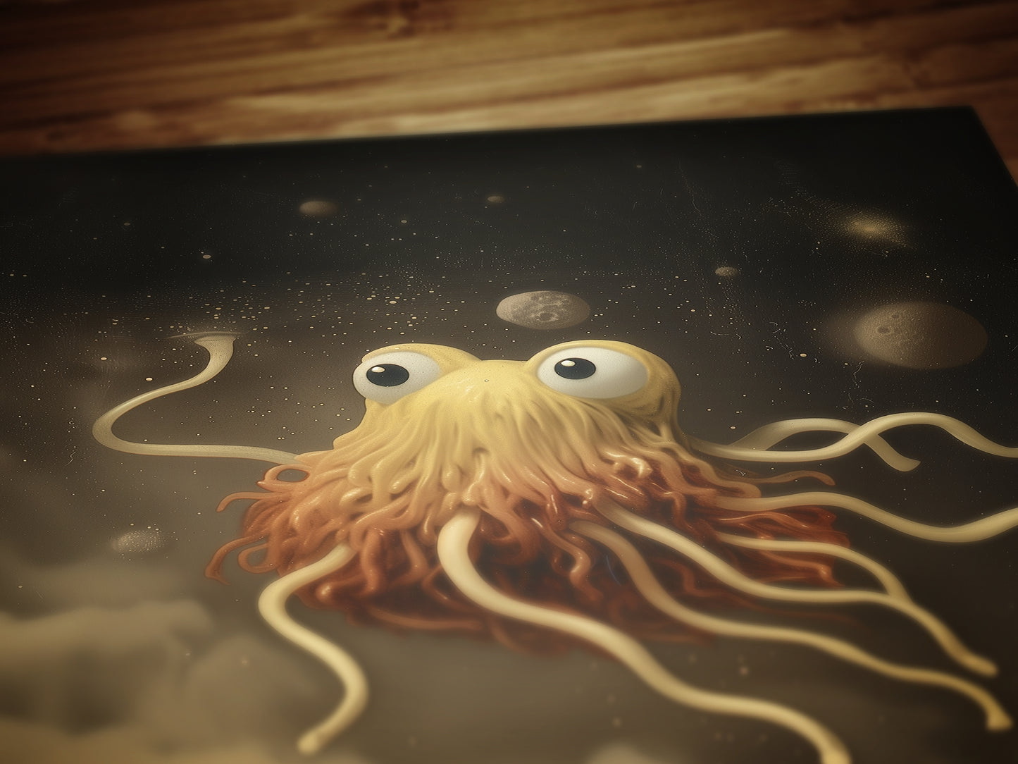 The Flying Spaghetti Monster, Cabinet Card, Vintage Victorian Gothic photograph, Space Art, Moody Dark Academia Decor