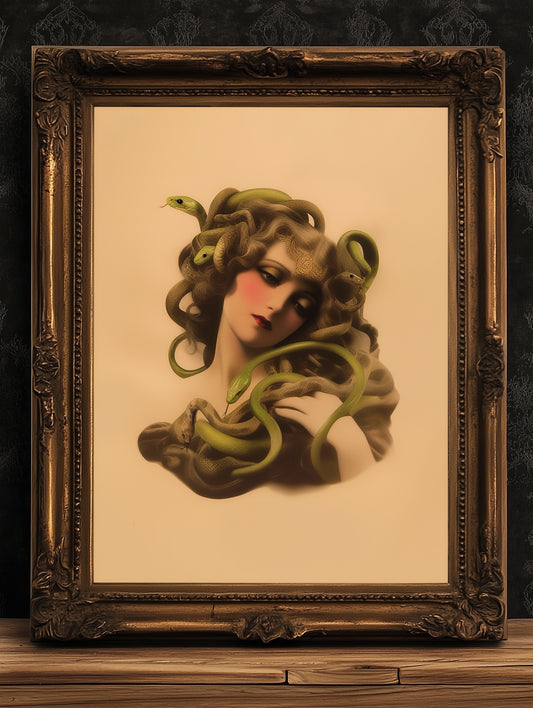 Medusa Art Print, Gothic Wall Art Decor, Goth Sepia Dark Academia, Greek Mythology Poster, Whimsigoth Cottagecore Wall Hanging