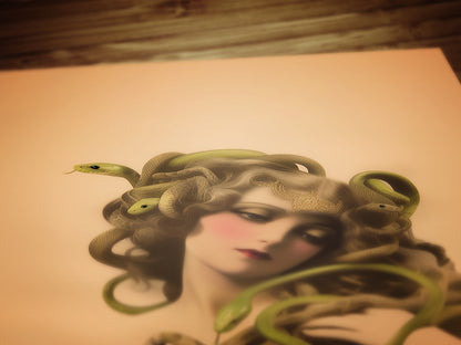 Medusa Art Print, Gothic Wall Art Decor, Goth Sepia Dark Academia, Greek Mythology Poster, Whimsigoth Cottagecore Wall Hanging