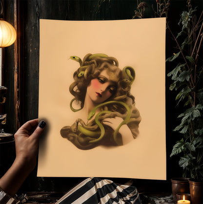 Medusa Art Print, Gothic Wall Art Decor, Goth Sepia Dark Academia, Greek Mythology Poster, Whimsigoth Cottagecore Wall Hanging