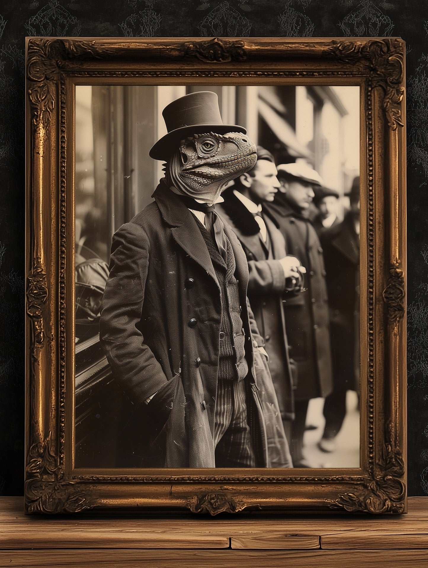 Gentleman Dinosaur In a Suit, Vintage photography, Bizarre Art Print Poster, Dark Academia, Gothic Occult Poster, Gothic Home Decor
