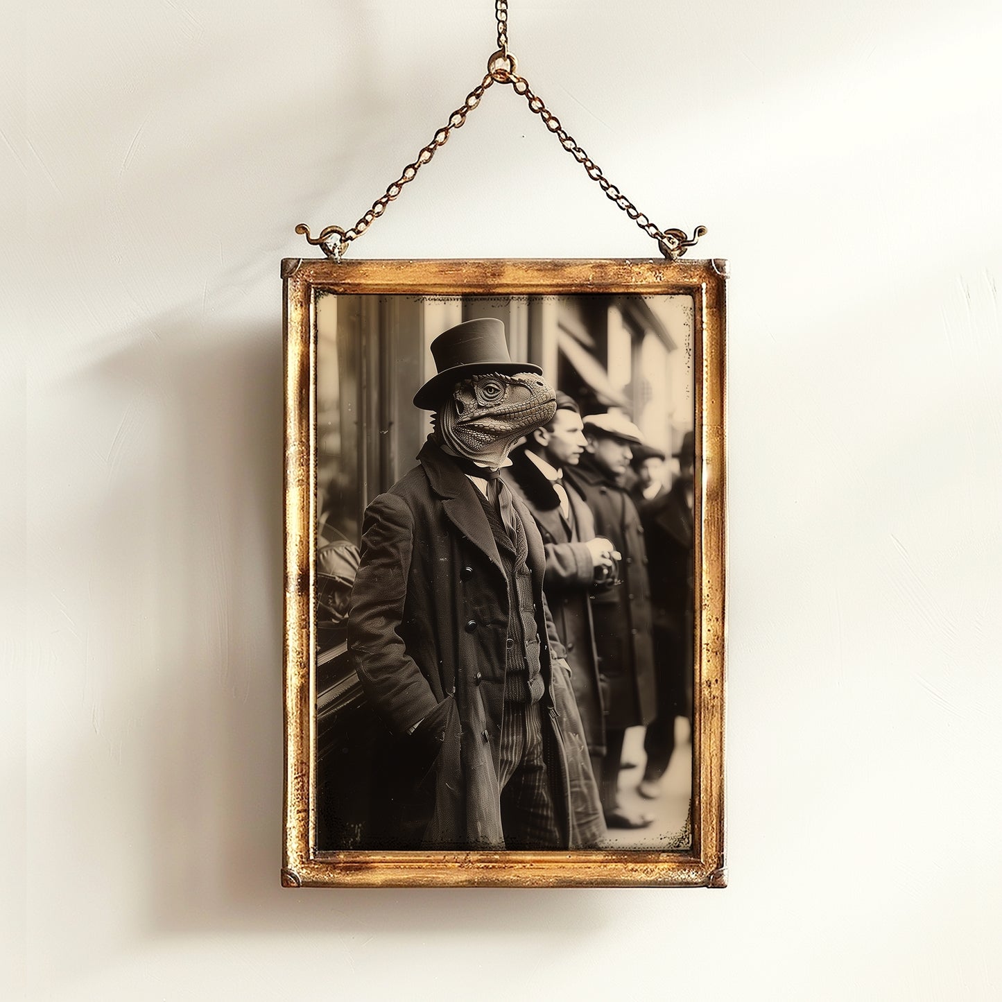 Gentleman Dinosaur In a Suit, Vintage photography, Bizarre Art Print Poster, Dark Academia, Gothic Occult Poster, Gothic Home Decor