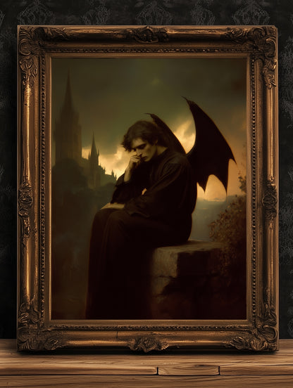 The Fallen Angel, Gothic Moody Vintage Poster, Art Poster Print, Dark Academia, Gothic Home Decor, Victorian Art, Witchy Decor