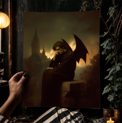 The Fallen Angel, Gothic Moody Vintage Poster, Art Poster Print, Dark Academia, Gothic Home Decor, Victorian Art, Witchy Decor