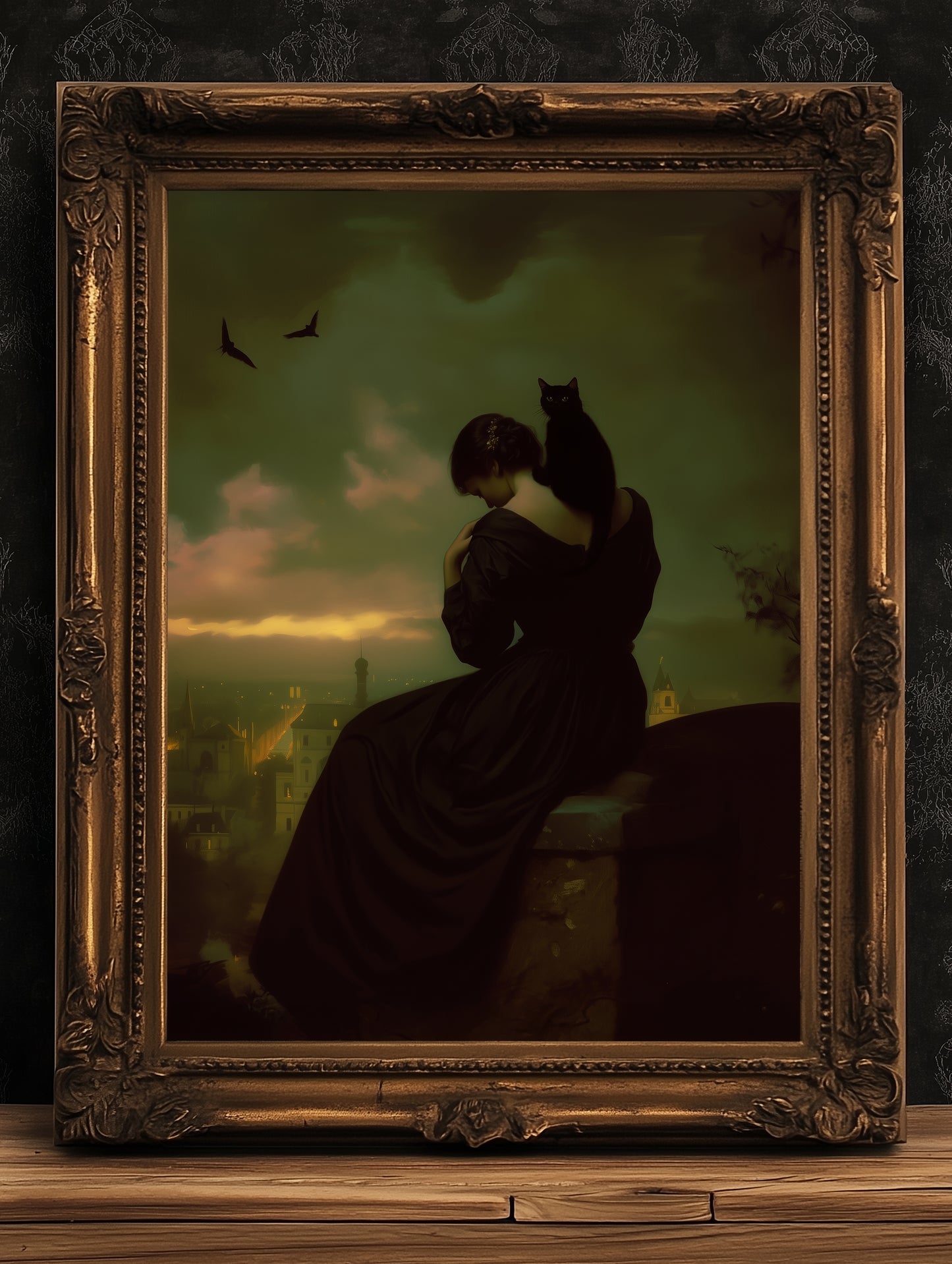 Gothic Lady and her Cat, Moody Vintage Poster, Art Poster Print, Dark Academia Home Decor, Victorian Art, Witchy Decor, Cat Lover Gift