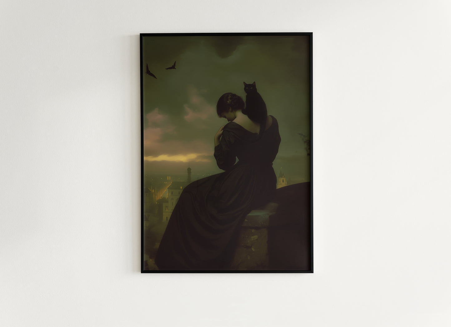 Gothic Lady and her Cat, Moody Vintage Poster, Art Poster Print, Dark Academia Home Decor, Victorian Art, Witchy Decor, Cat Lover Gift