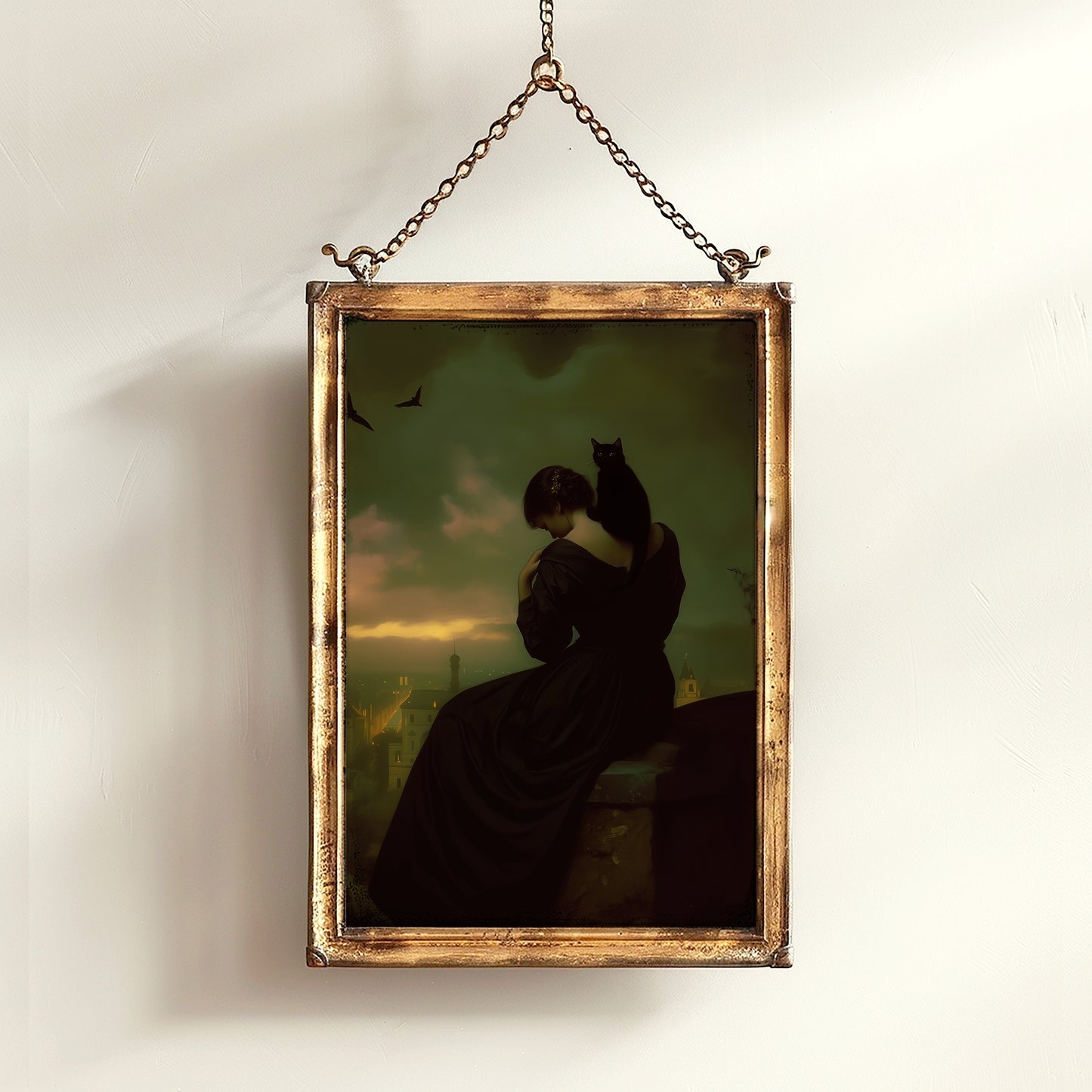 Gothic Lady and her Cat, Moody Vintage Poster, Art Poster Print, Dark Academia Home Decor, Victorian Art, Witchy Decor, Cat Lover Gift