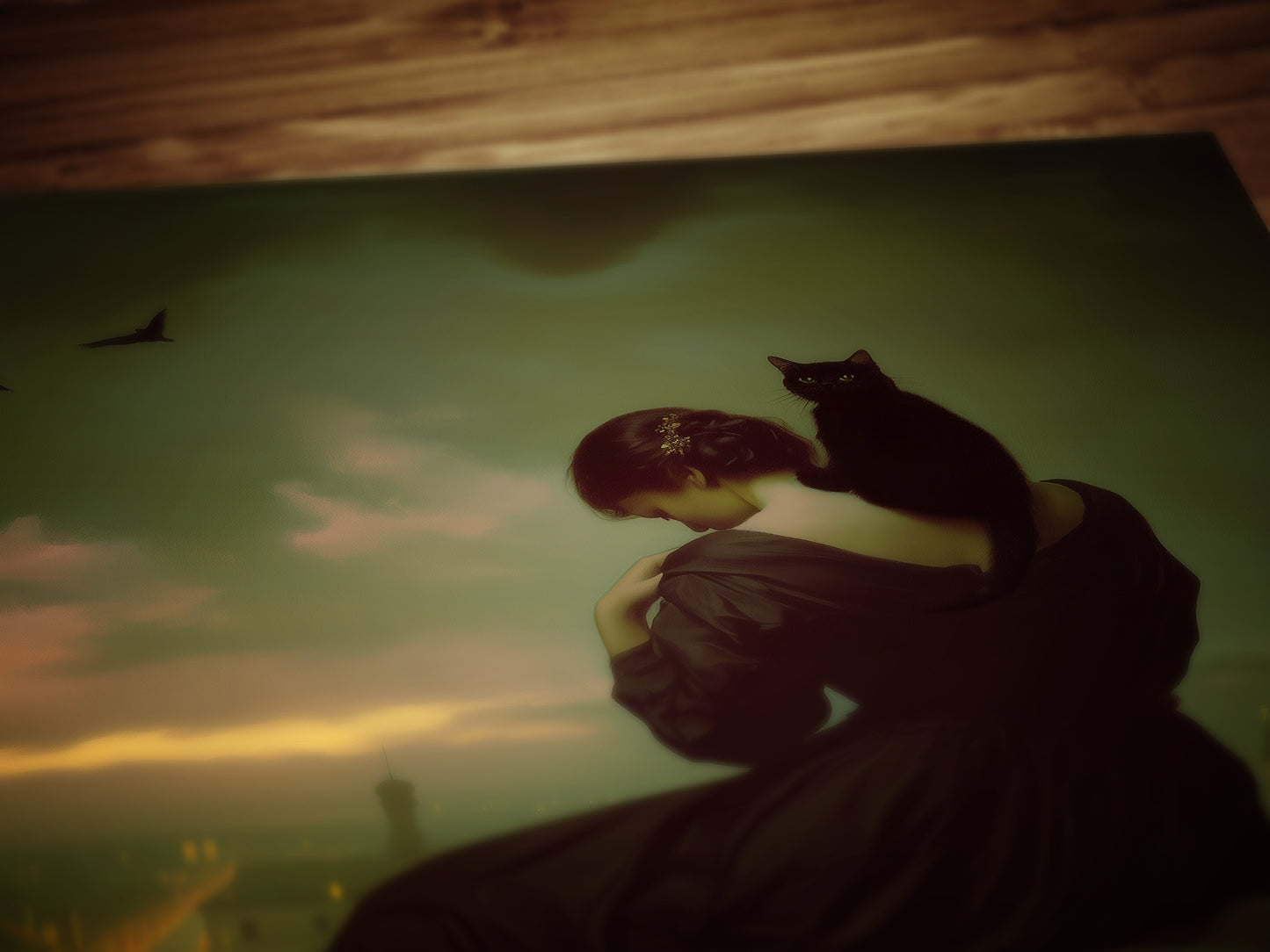 Gothic Lady and her Cat, Moody Vintage Poster, Art Poster Print, Dark Academia Home Decor, Victorian Art, Witchy Decor, Cat Lover Gift