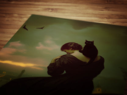 Gothic Lady and her Cat, Moody Vintage Poster, Art Poster Print, Dark Academia Home Decor, Victorian Art, Witchy Decor, Cat Lover Gift