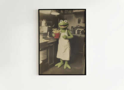 Kermit Serving Fries Not Lies, Funny Vintage Poster Postcard, Art Poster Print, Quirky Home Decor, Victorian Art, Trump Makes Fries