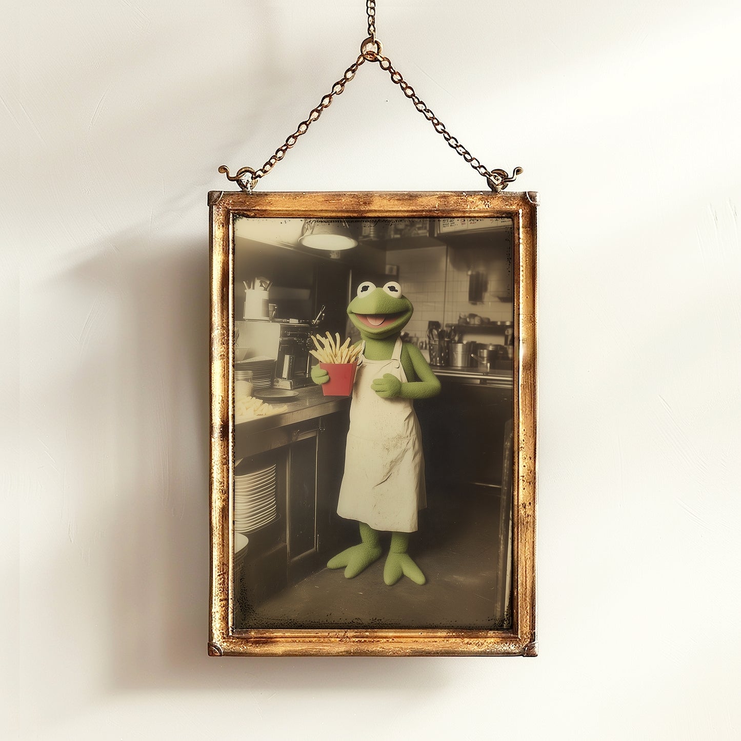 Kermit Serving Fries Not Lies, Funny Vintage Poster Postcard, Art Poster Print, Quirky Home Decor, Victorian Art, Trump Makes Fries