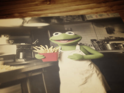 Kermit Serving Fries Not Lies, Funny Vintage Poster Postcard, Art Poster Print, Quirky Home Decor, Victorian Art, Trump Makes Fries