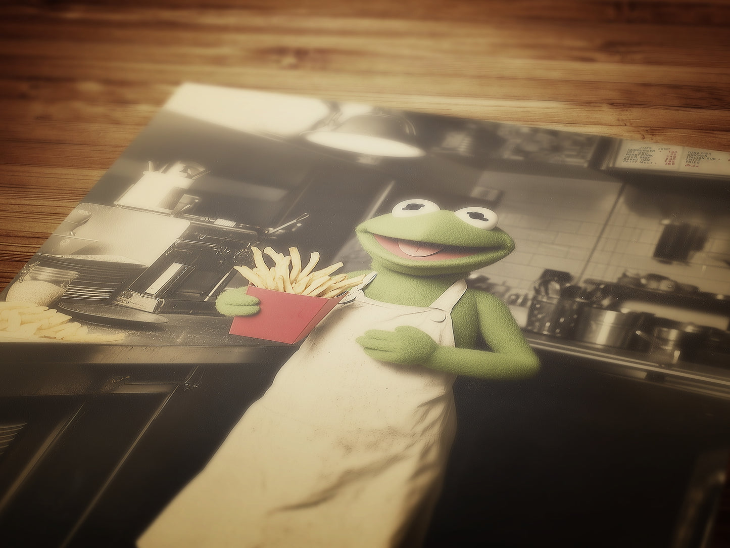 Kermit Serving Fries Not Lies, Funny Vintage Poster Postcard, Art Poster Print, Quirky Home Decor, Victorian Art, Trump Makes Fries