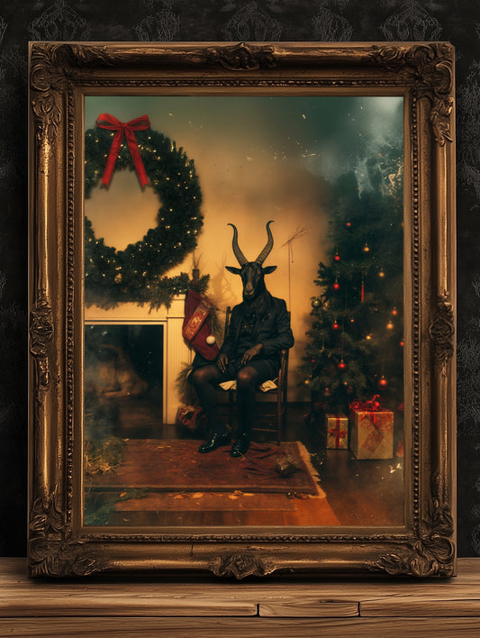 Vintage Dark Christmas Poster - Black Phillip, Krampus Wall Art Decor, Gothic Black Goat Holiday Artwork, Festive Gift for Horror Fans