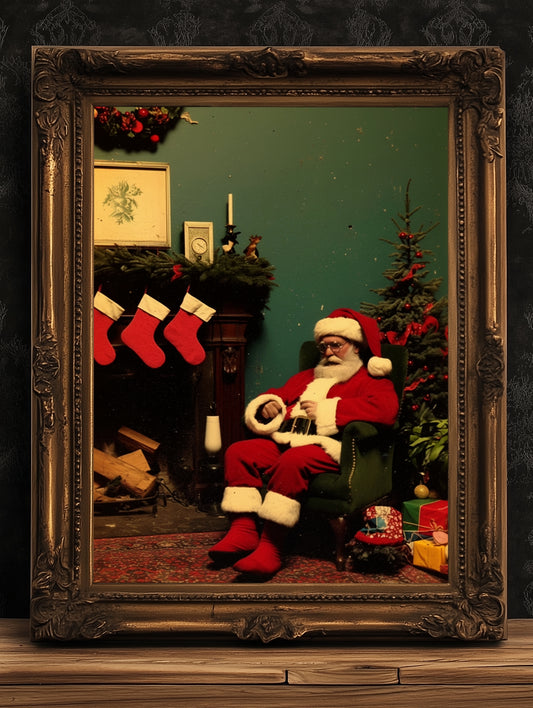 Vintage Santa Claus Wall Art - Retro Classic Holiday Fireplace Scene, Christmas Home Decor Poster, Cozy Festive Gift for Seasonal Charm