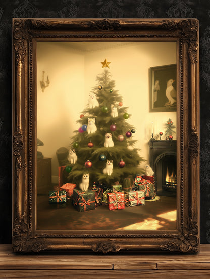 Retro Christmas Cat Tree Wall Art