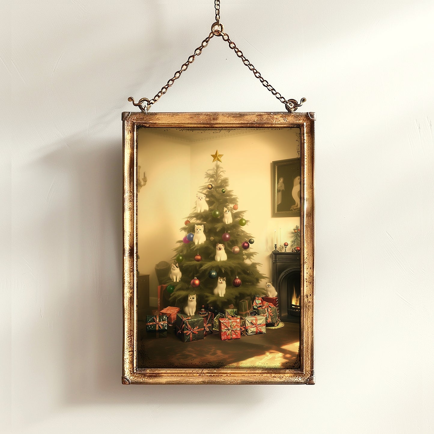 Retro Christmas Cat Tree Wall Art