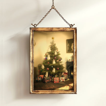 Retro Christmas Cat Tree Wall Art