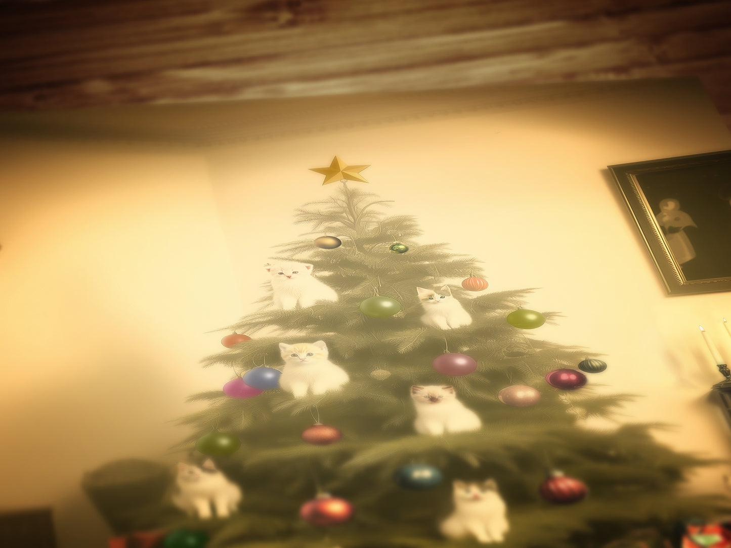 Retro Christmas Cat Tree Wall Art