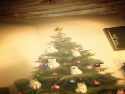 Retro Christmas Cat Tree Wall Art
