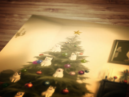 Retro Christmas Cat Tree Wall Art