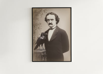 Gothic Raven Gothic Portrait Poster, Vintage Edgar Allan Poe Wall art Print, Dark Aesthetic Decor for Horror Lovers