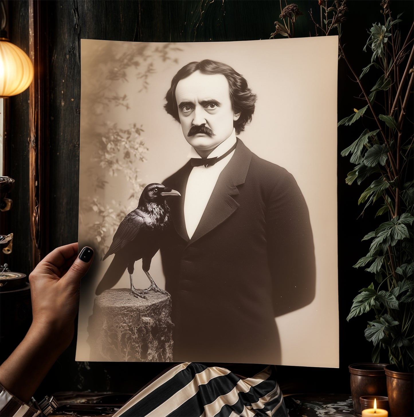 Gothic Raven Gothic Portrait Poster, Vintage Edgar Allan Poe Wall art Print, Dark Aesthetic Decor for Horror Lovers