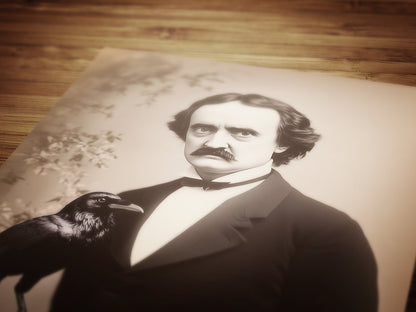Gothic Raven Gothic Portrait Poster, Vintage Edgar Allan Poe Wall art Print, Dark Aesthetic Decor for Horror Lovers