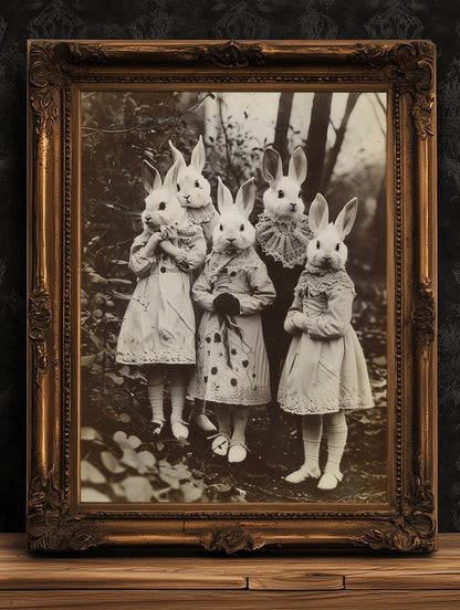 Rabbit Cult in the Forest, Creepy Vintage photography, Art Poster Print, Dark Academia, Dark Witchcraft Occult Poster, Gothic Home Decor