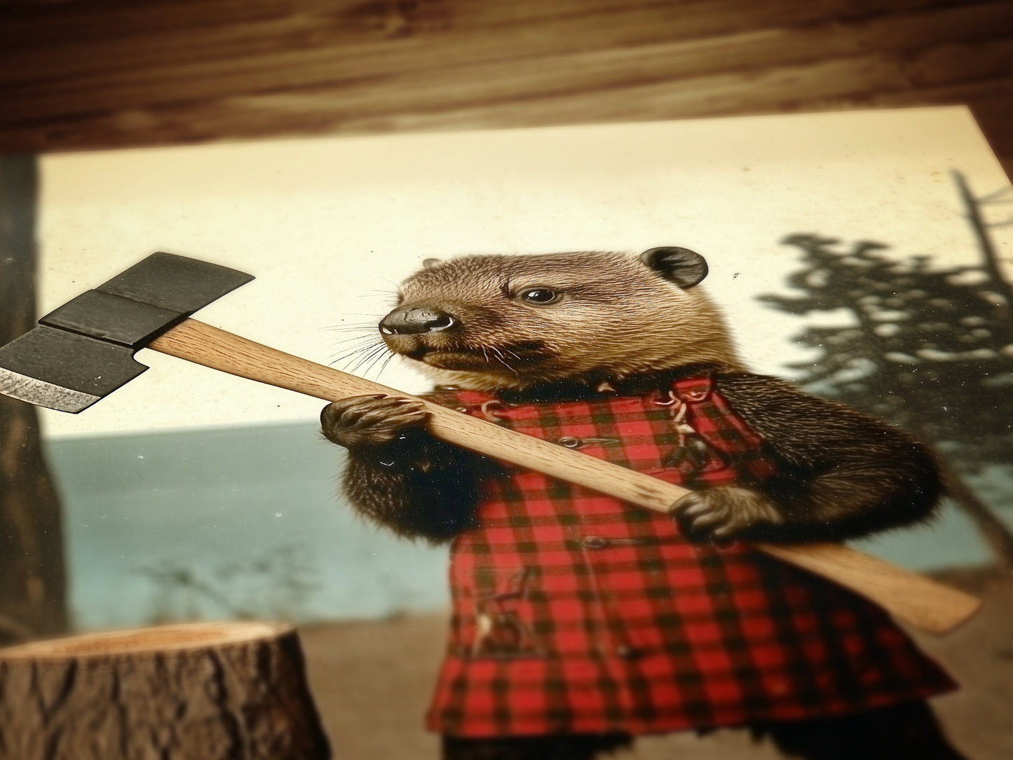 Beaver Lumberjack Portrait, Rustic Animal Art for Nature Lovers, Whimsical Animal Portrait with Retro Charm, Quirky Animal Prints