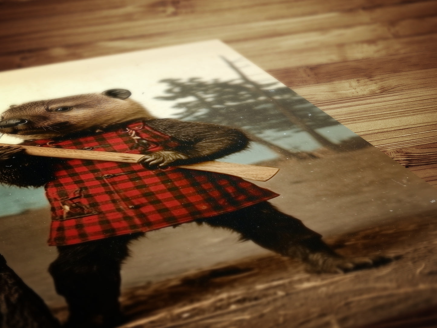 Beaver Lumberjack Portrait, Rustic Animal Art for Nature Lovers, Whimsical Animal Portrait with Retro Charm, Quirky Animal Prints