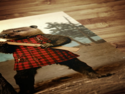 Beaver Lumberjack Portrait, Rustic Animal Art for Nature Lovers, Whimsical Animal Portrait with Retro Charm, Quirky Animal Prints