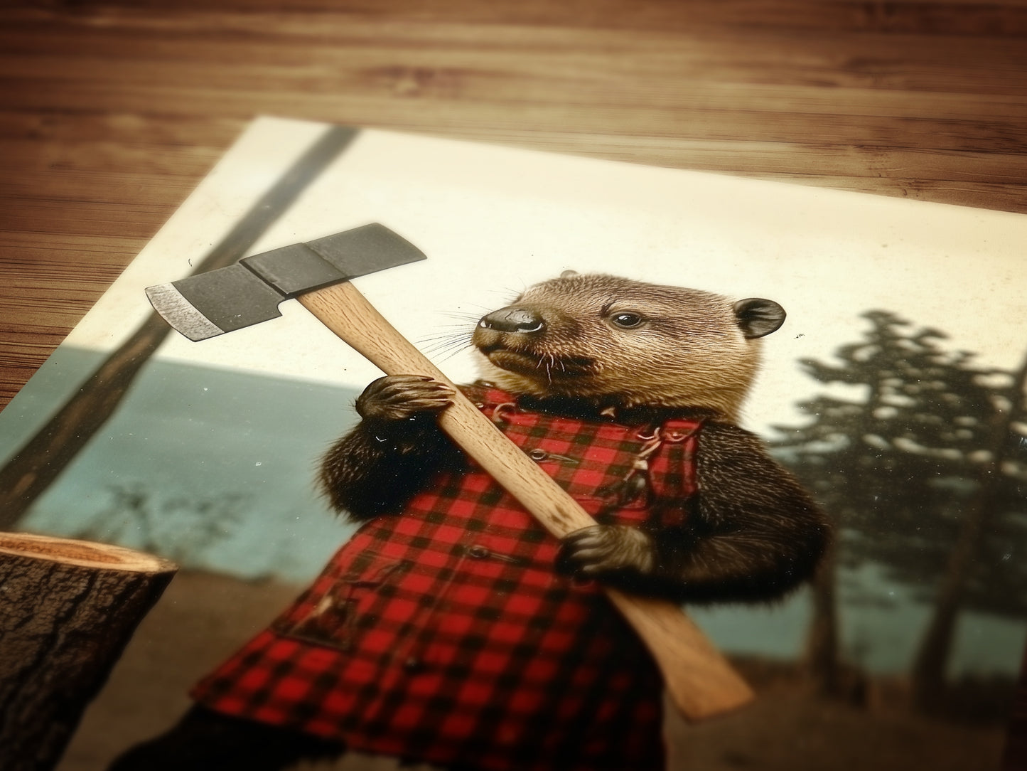 Beaver Lumberjack Portrait, Rustic Animal Art for Nature Lovers, Whimsical Animal Portrait with Retro Charm, Quirky Animal Prints