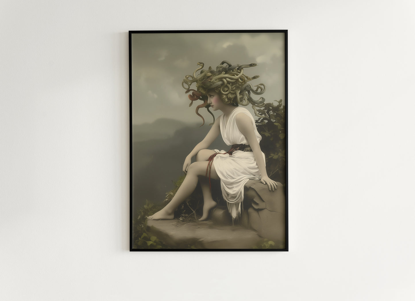 Medusa Art Print, Moody Cabinet Card Postcard, Vintage Gothic Wall Art, Dark Academia Aesthetic, Greek Mythology, Snake Haired Portrait
