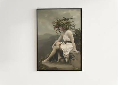 Medusa Art Print, Moody Cabinet Card Postcard, Vintage Gothic Wall Art, Dark Academia Aesthetic, Greek Mythology, Snake Haired Portrait