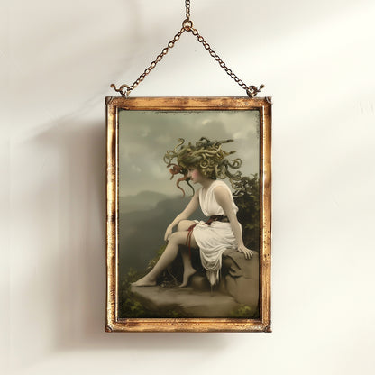 Medusa Art Print, Moody Cabinet Card Postcard, Vintage Gothic Wall Art, Dark Academia Aesthetic, Greek Mythology, Snake Haired Portrait