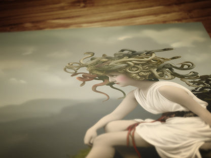 Medusa Art Print, Moody Cabinet Card Postcard, Vintage Gothic Wall Art, Dark Academia Aesthetic, Greek Mythology, Snake Haired Portrait